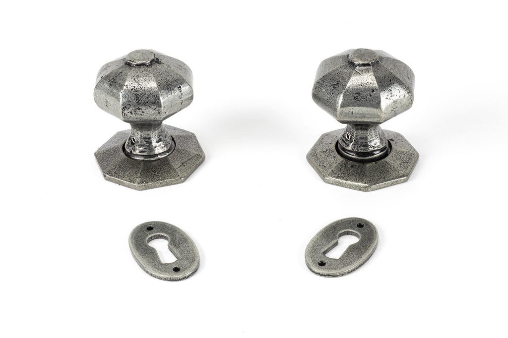 White background image of From The Anvil's Pewter Patina Oak Box Lock & Octagonal Knob Set | From The Anvil