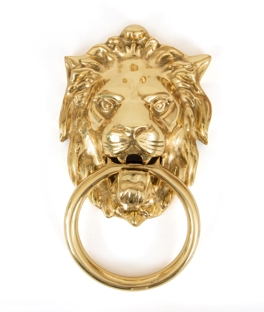 White background image of From The Anvil's Polished Brass Lion's Head Door Knocker | From The Anvil