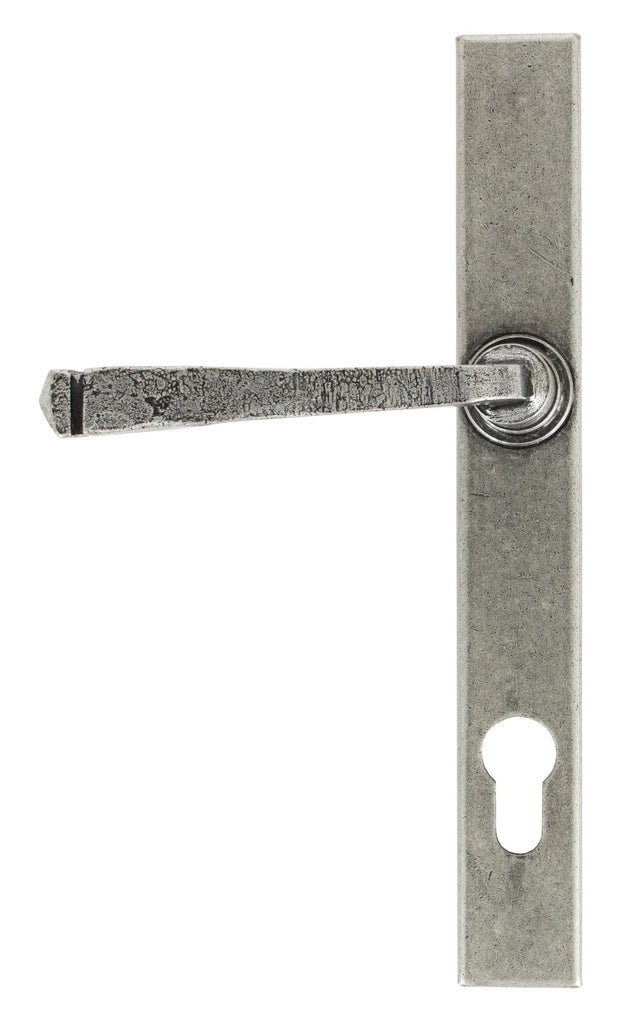White background image of From The Anvil's Pewter Patina Avon Slimline Lever Espag. Lock Set | From The Anvil