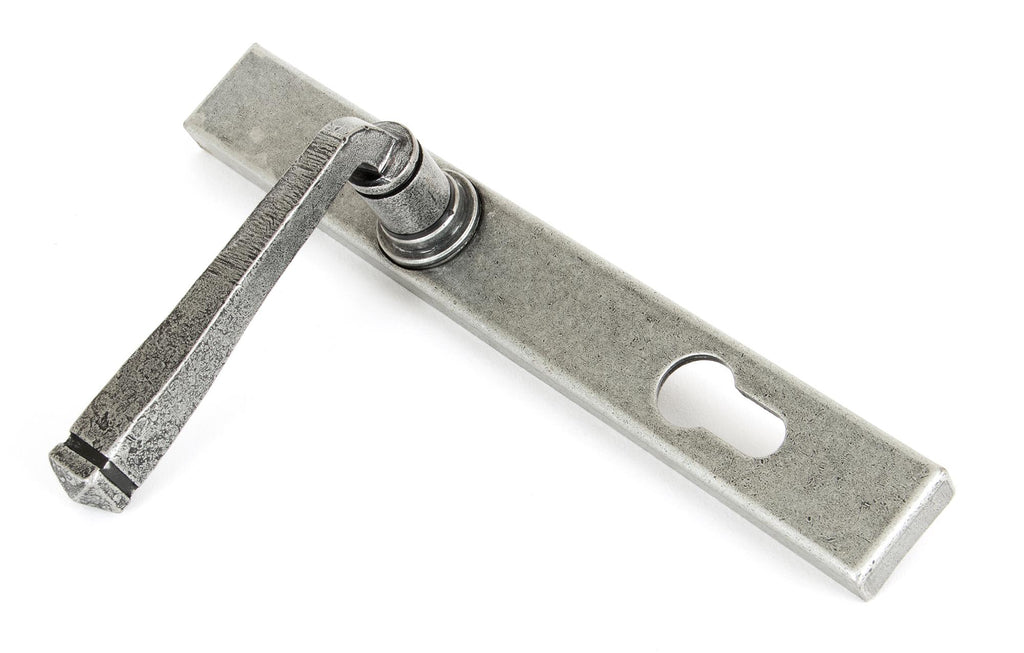 White background image of From The Anvil's Pewter Patina Avon Slimline Lever Espag. Lock Set | From The Anvil