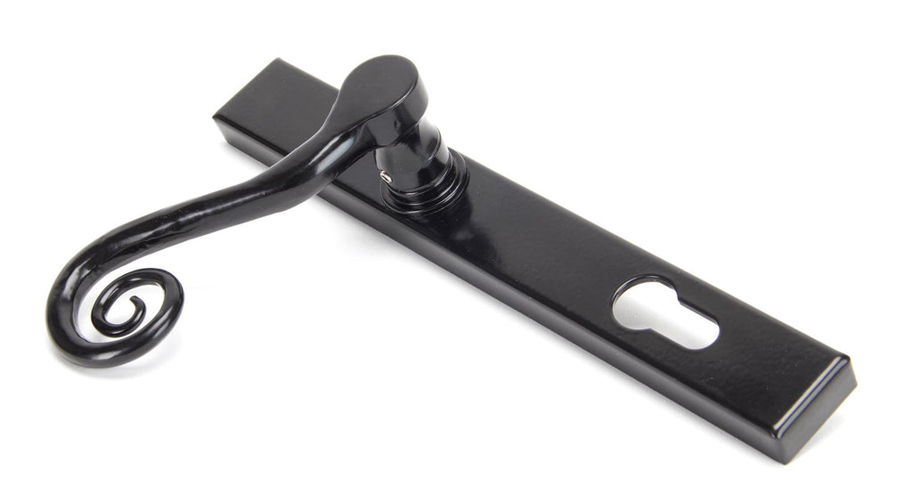 White background image of From The Anvil's Black Monkeytail Slimline Lever Espag. Lock Set | From The Anvil