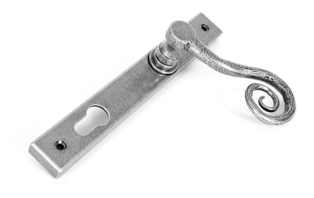 White background image of From The Anvil's Pewter Patina Monkeytail Slimline Lever Espag. Lock Set | From The Anvil