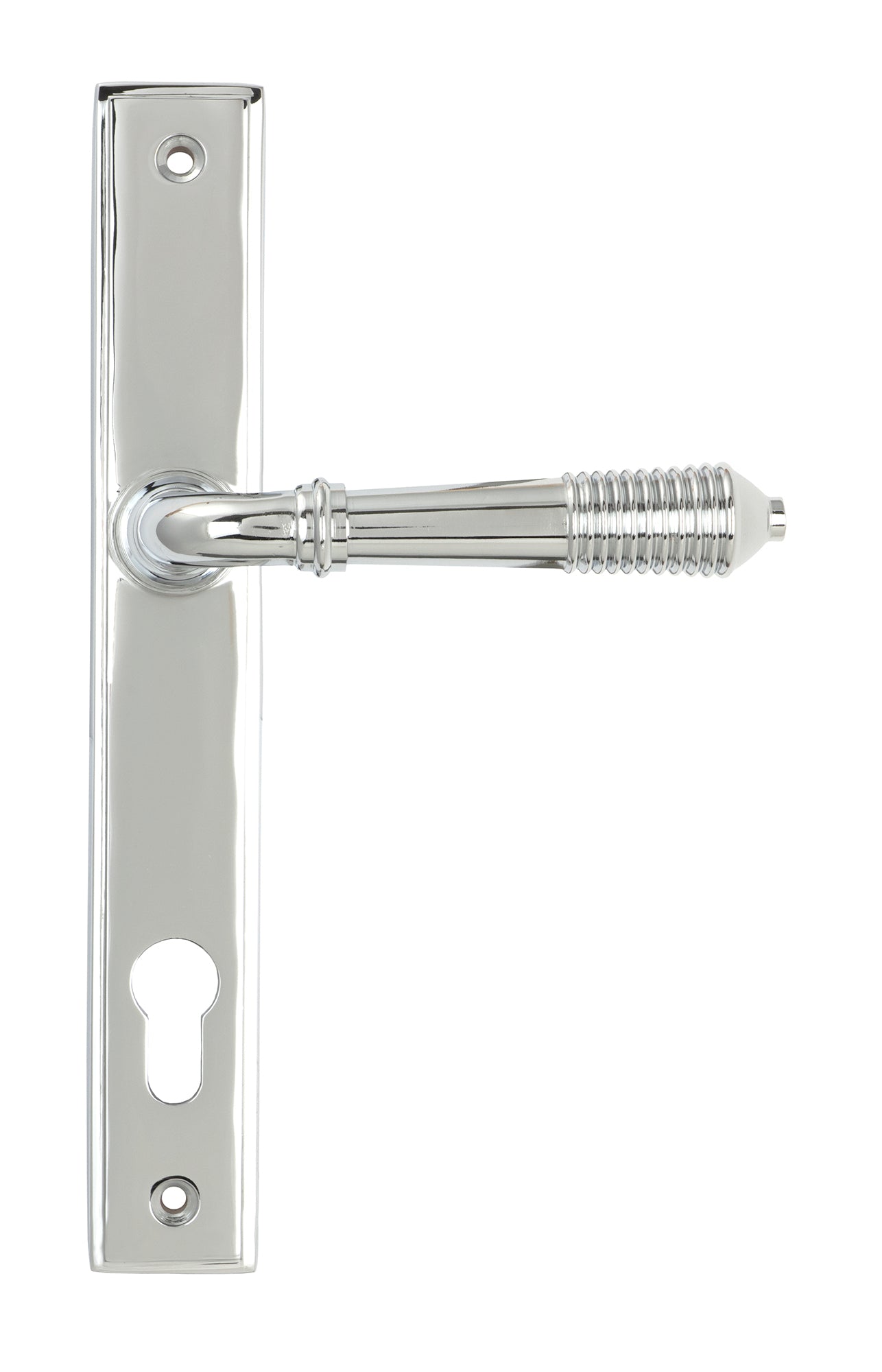 From The Anvil's Polished Chrome Reeded Slimline Lever Espag. Lock Set