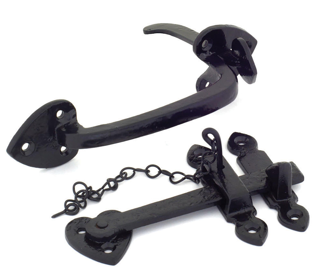 White background image of From The Anvil's Black Black Cast Thumblatch Set with Chain | From The Anvil