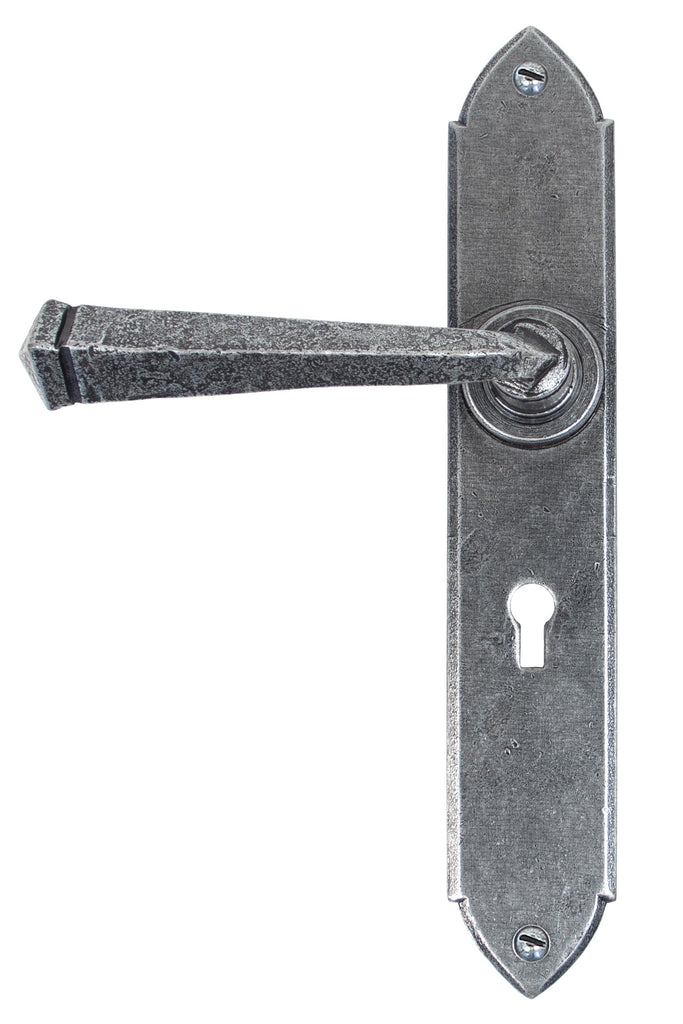 White background image of From The Anvil's Pewter Patina Gothic Lever Lock Set | From The Anvil