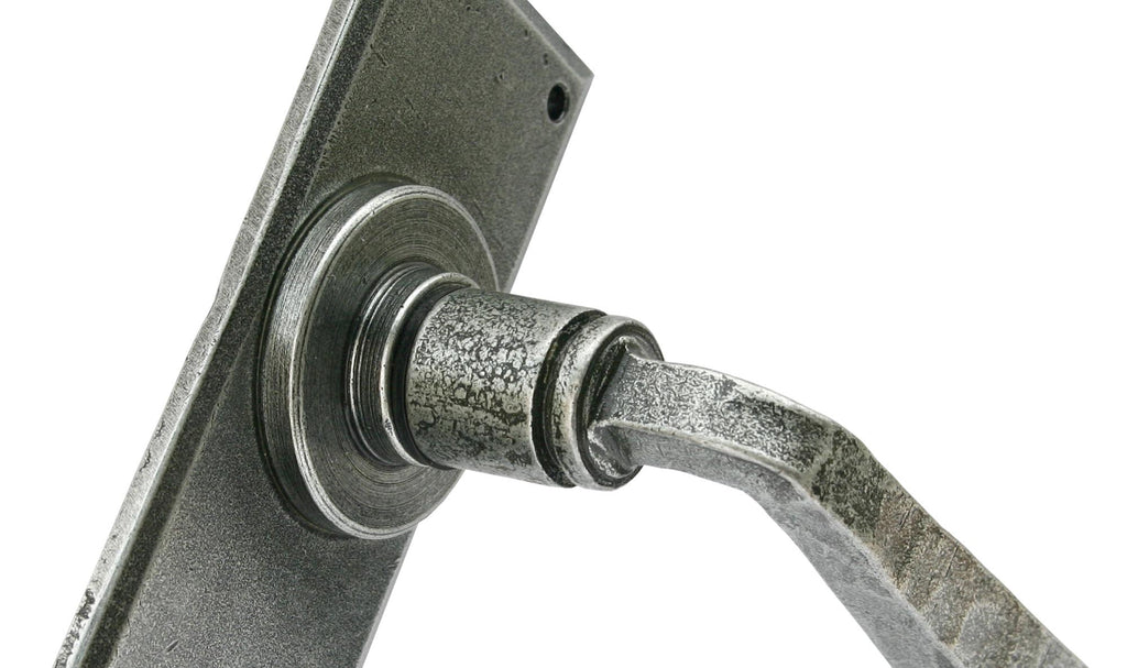White background image of From The Anvil's Pewter Patina Avon Lever Lock Set | From The Anvil
