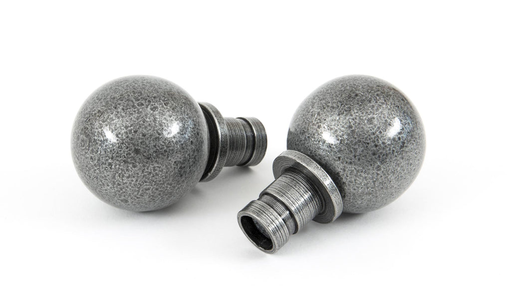 White background image of From The Anvil's Pewter Patina Ball Curtain Finial (pair) | From The Anvil