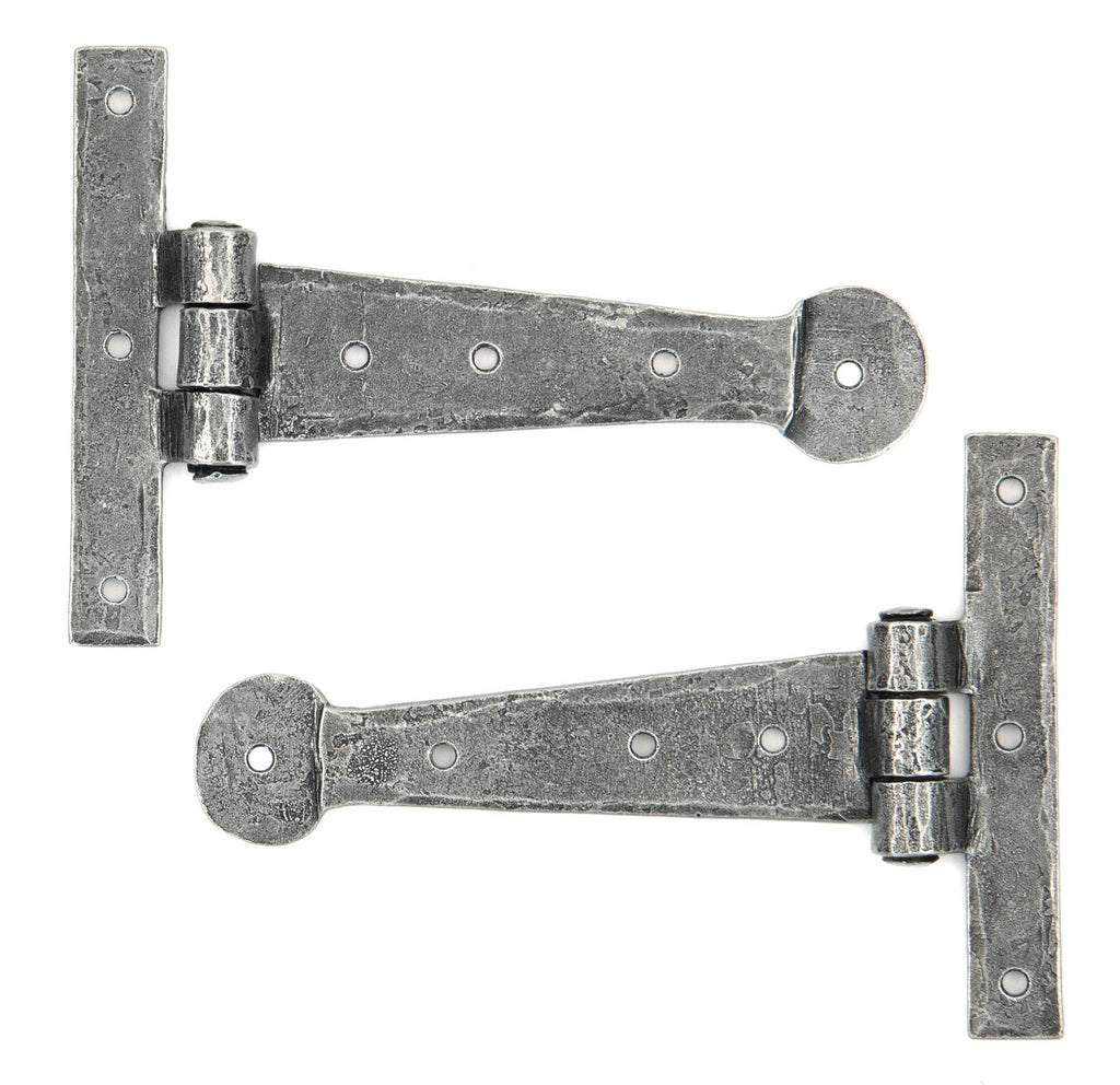 White background image of From The Anvil's Pewter Patina Penny End T Hinge (pair) | From The Anvil