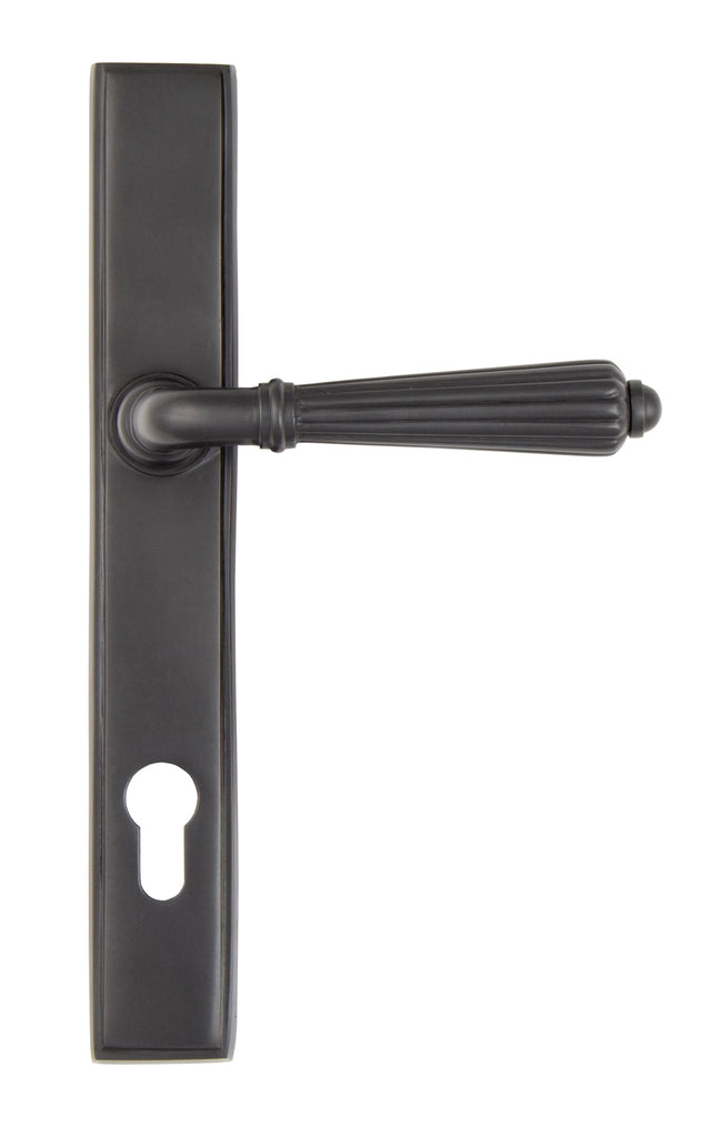 White background image of From The Anvil's Aged Bronze Hinton Slimline Lever Espag. Lock Set | From The Anvil