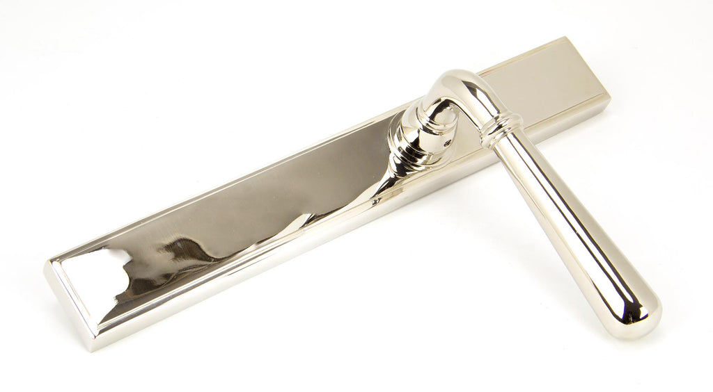 White background image of From The Anvil's Polished Nickel Newbury Slimline Lever Espag. Latch Set | From The Anvil