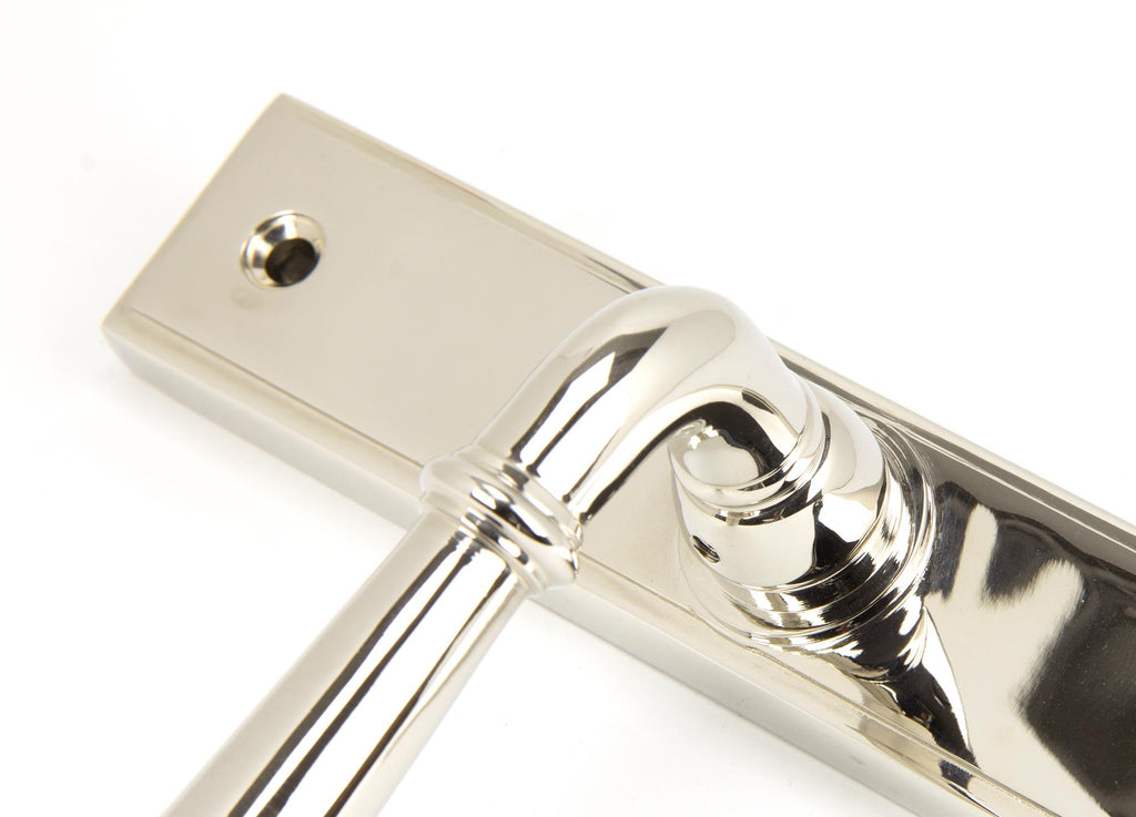 White background image of From The Anvil's Polished Nickel Newbury Slimline Lever Espag. Latch Set | From The Anvil