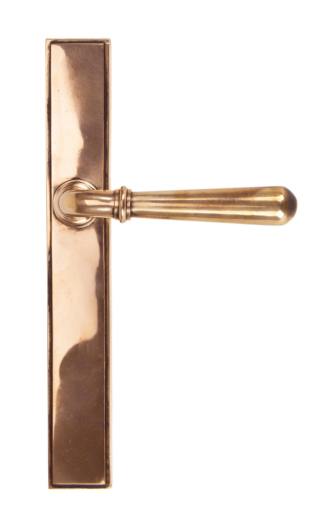 White background image of From The Anvil's Polished Bronze Newbury Slimline Lever Espag. Latch Set | From The Anvil