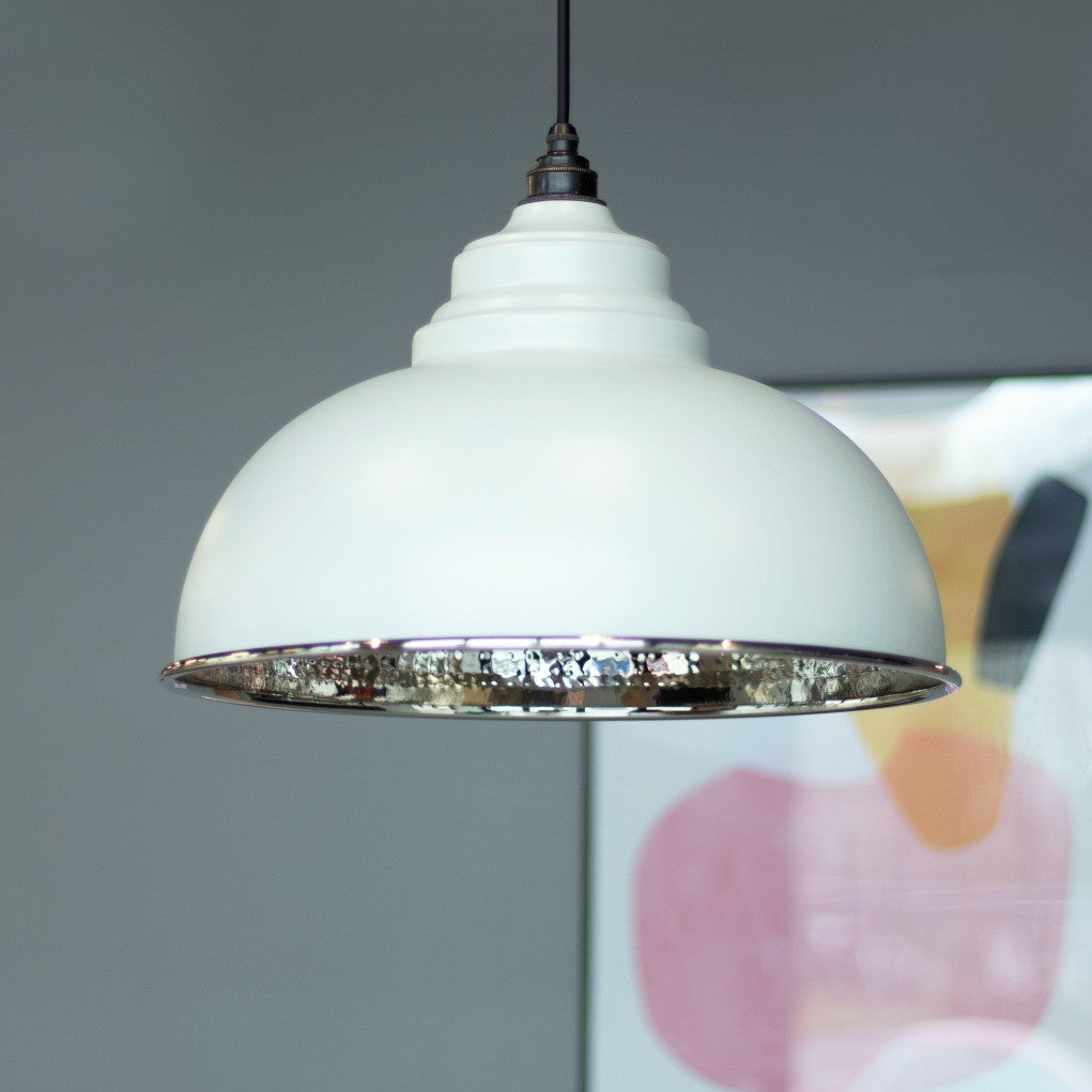 White painted Harborne Hammered Nickel ceiling pendant light