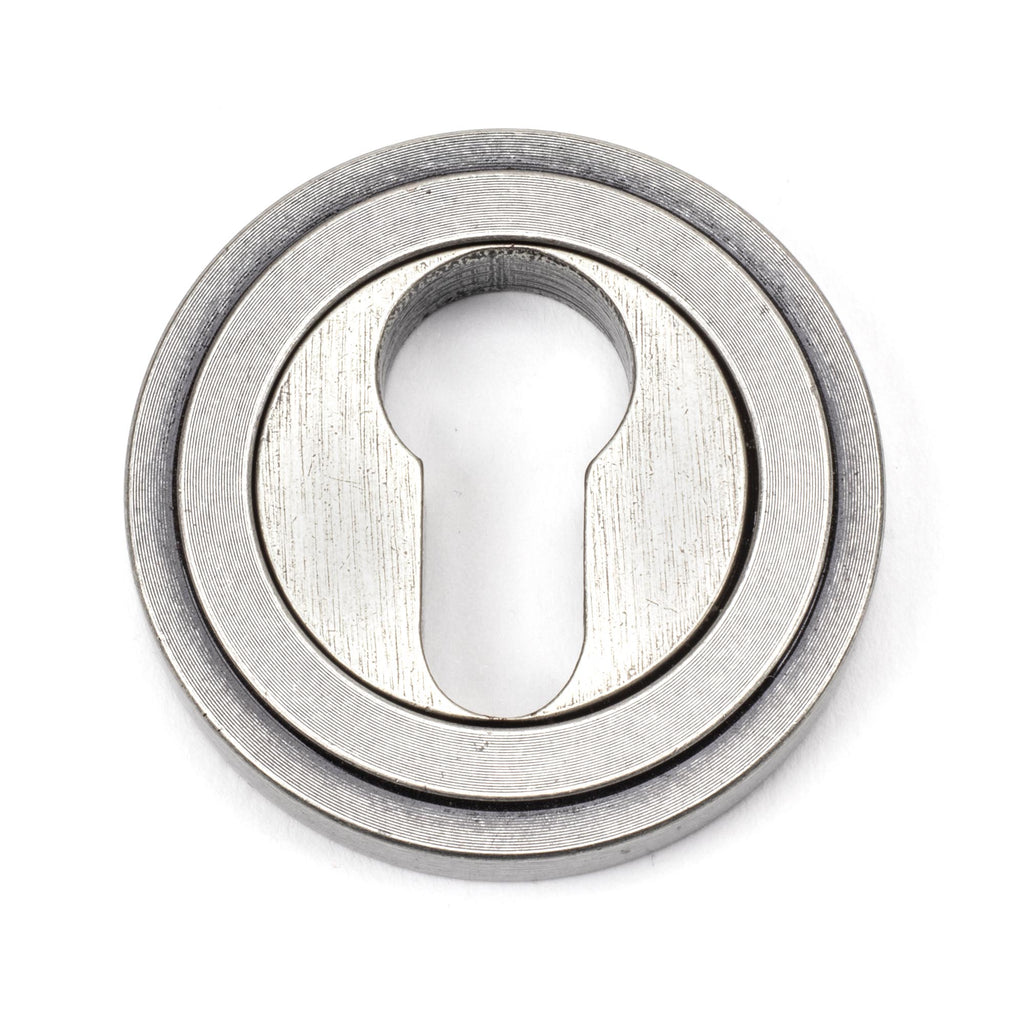 White background image of From The Anvil's Pewter Patina Round Euro Escutcheon | From The Anvil