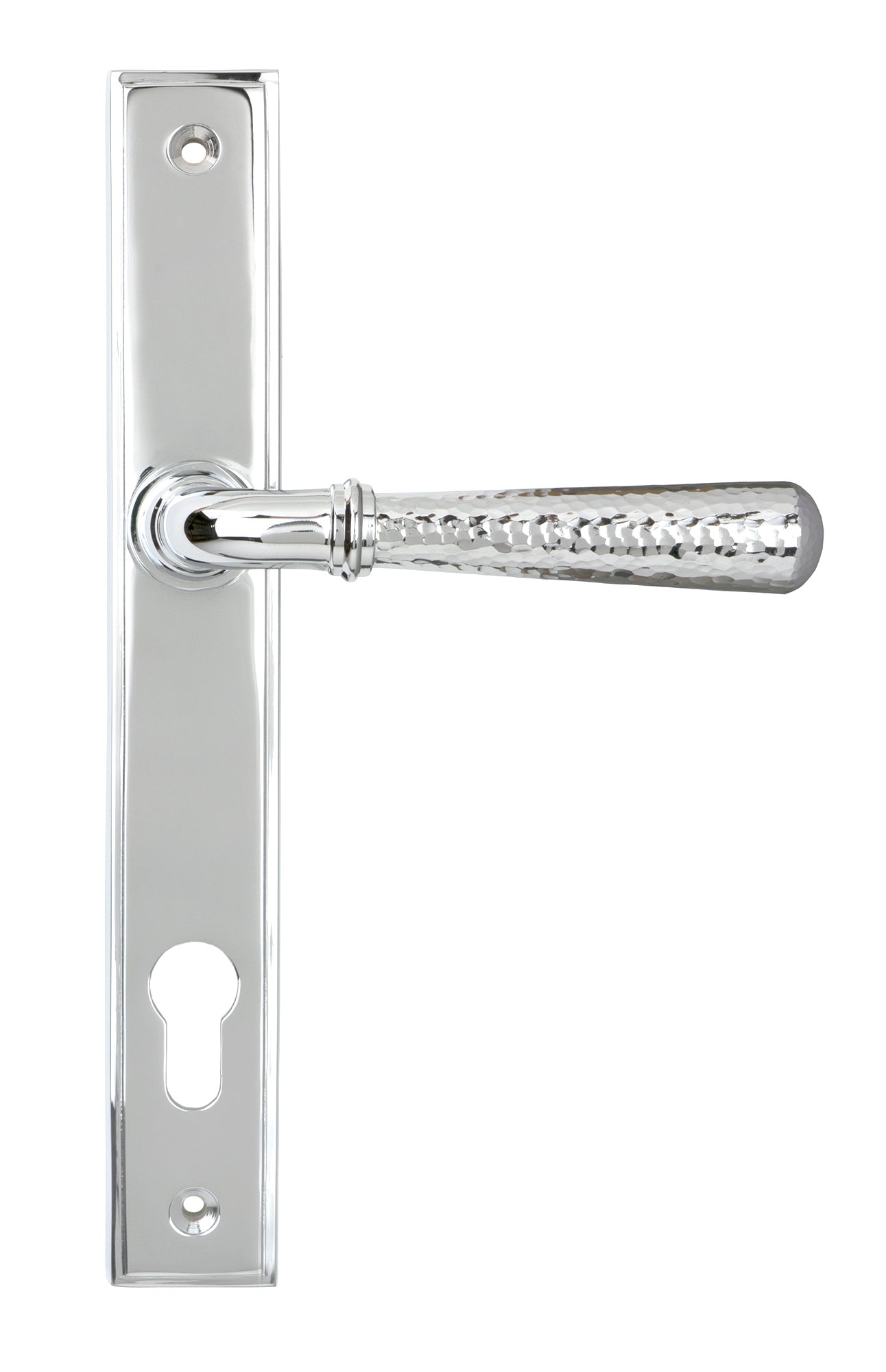 From The Anvil's Polished Chrome Hammered Newbury Slimline Espag. Lock Set