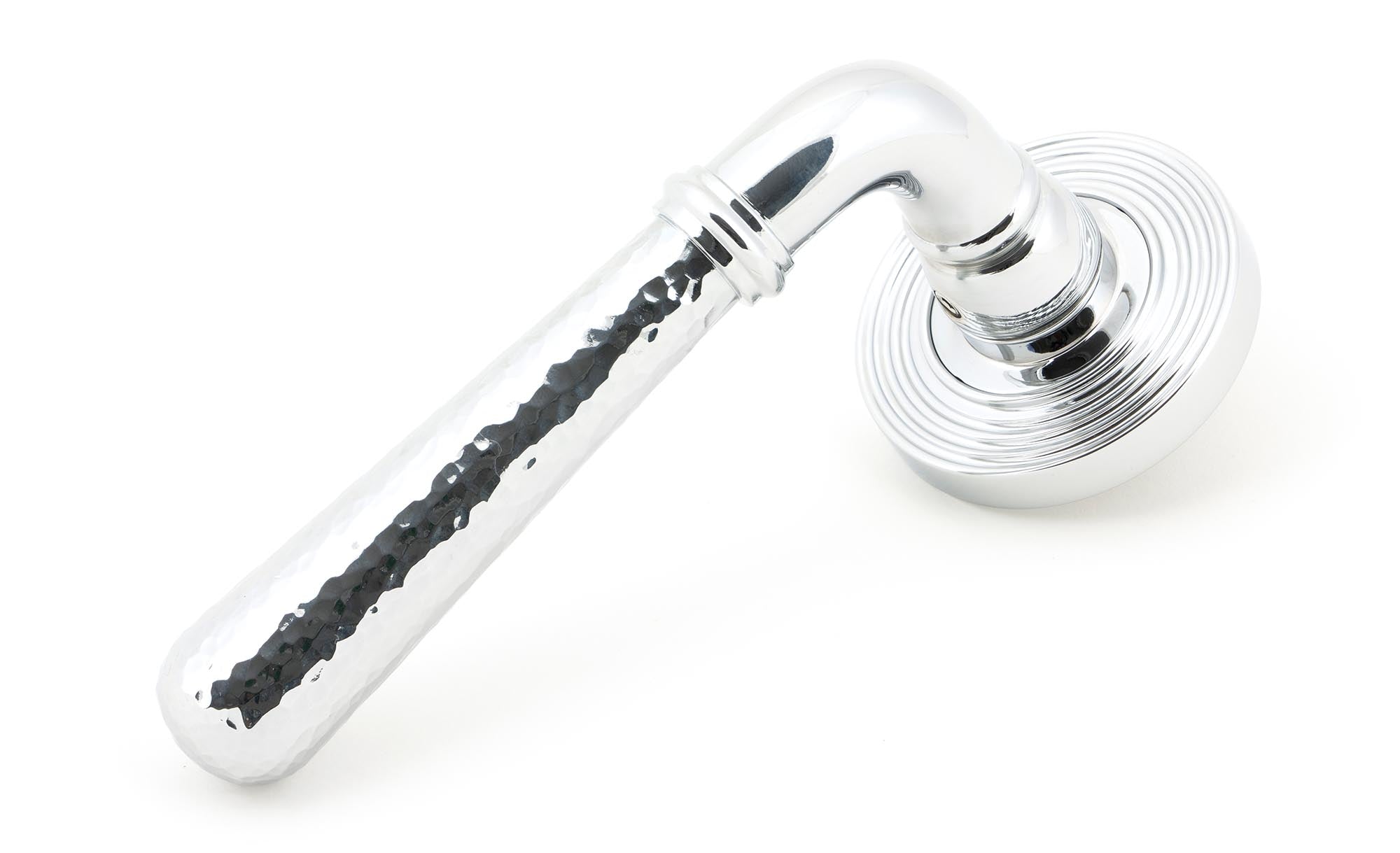 From The Anvil's Polished Chrome Hammered Newbury Lever on Rose Set (Sprung)