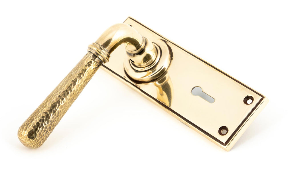 White background image of From The Anvil's Aged Brass Hammered Newbury Lever Lock Set | From The Anvil