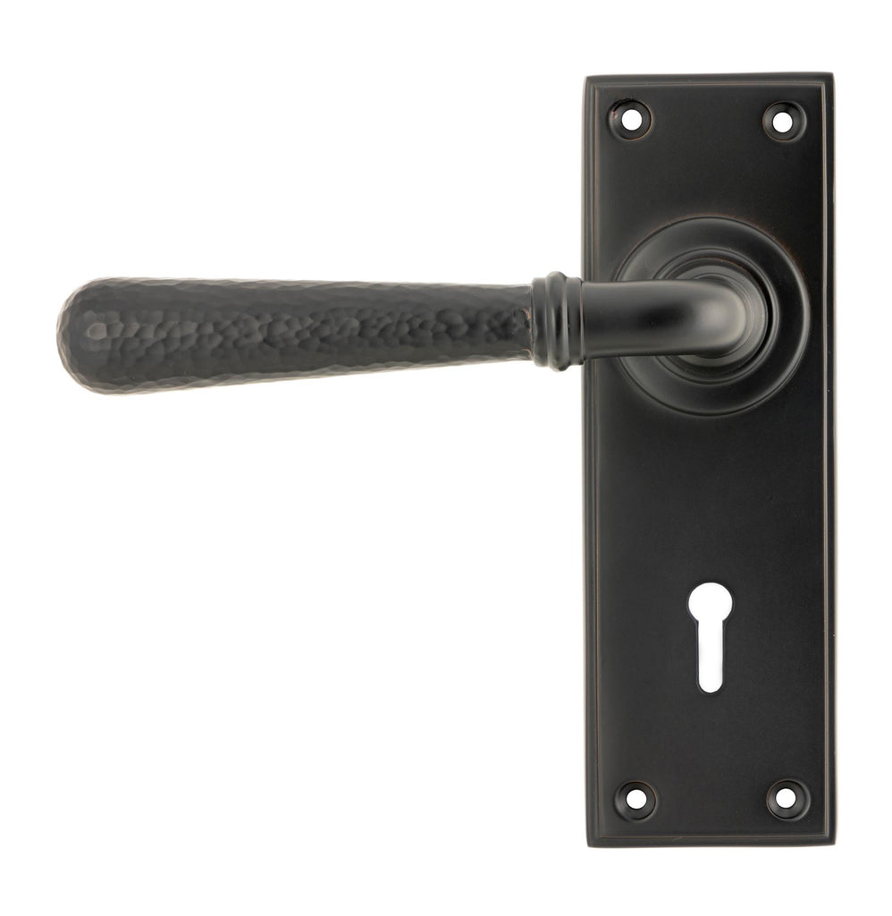 White background image of From The Anvil's Aged Bronze Hammered Newbury Lever Lock Set | From The Anvil