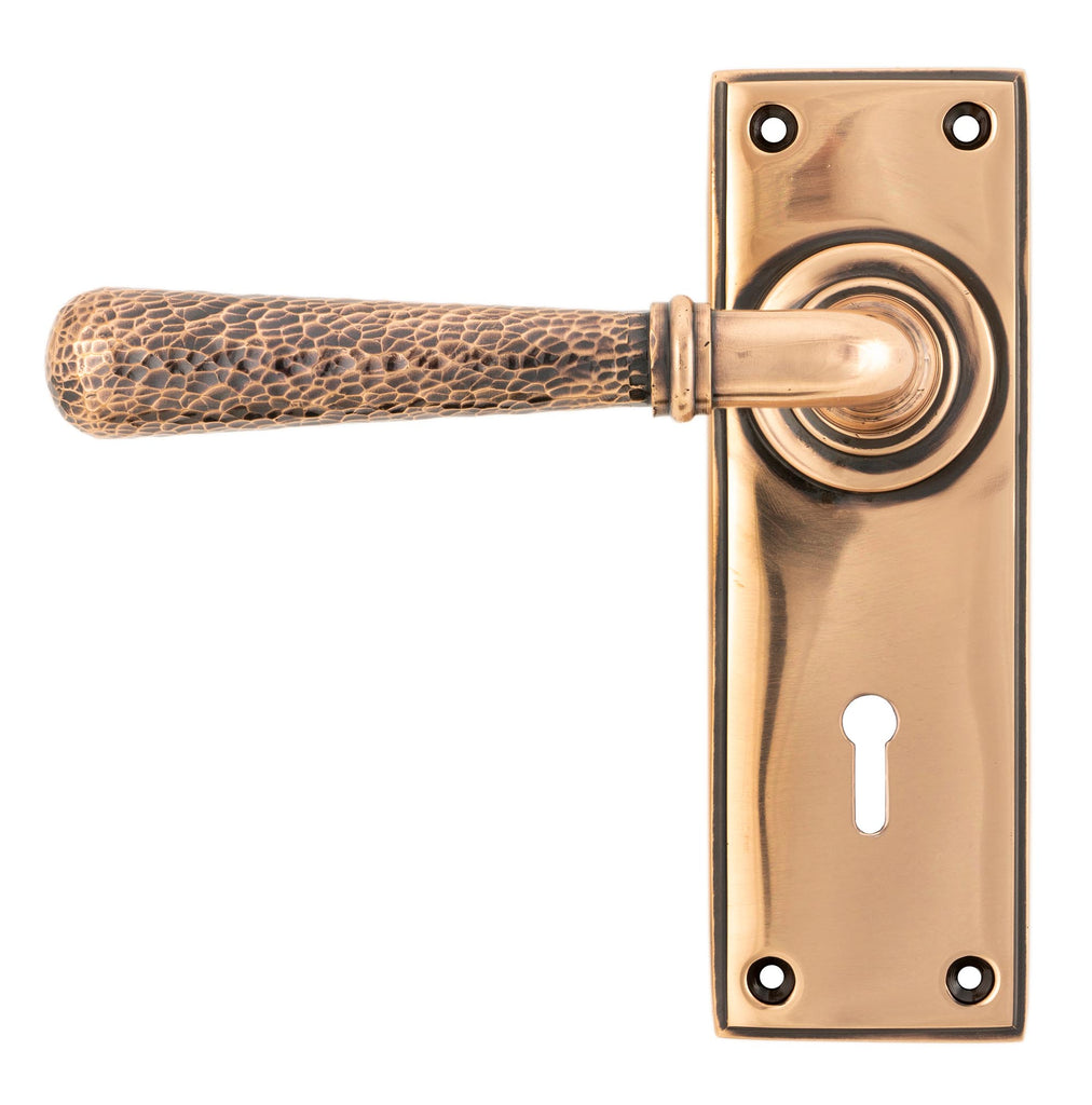 White background image of From The Anvil's Polished Bronze Hammered Newbury Lever Lock Set | From The Anvil