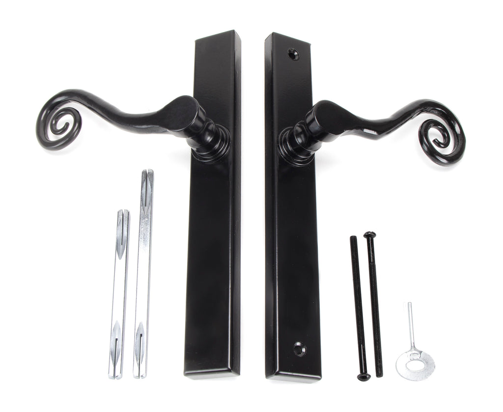 White background image of From The Anvil's Black Monkeytail Slimline Lever Espag. Latch Set | From The Anvil