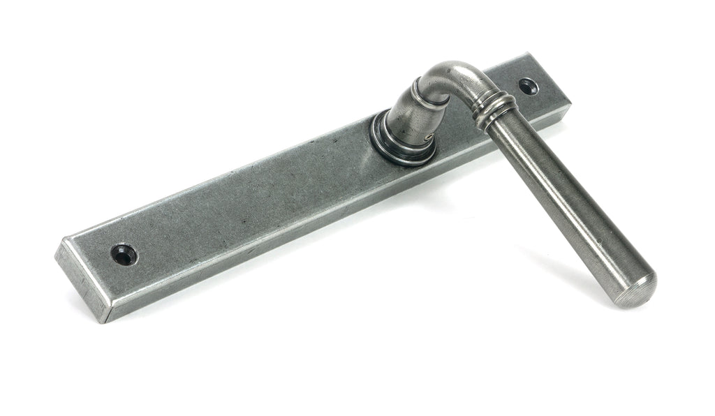 White background image of From The Anvil's Pewter Patina Newbury Slimline Lever Espag. Latch Set | From The Anvil