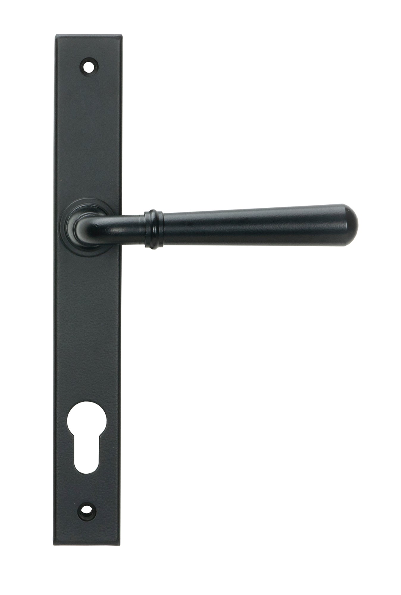 From The Anvil's Matt Black Newbury Slimline Lever Espag. Lock Set