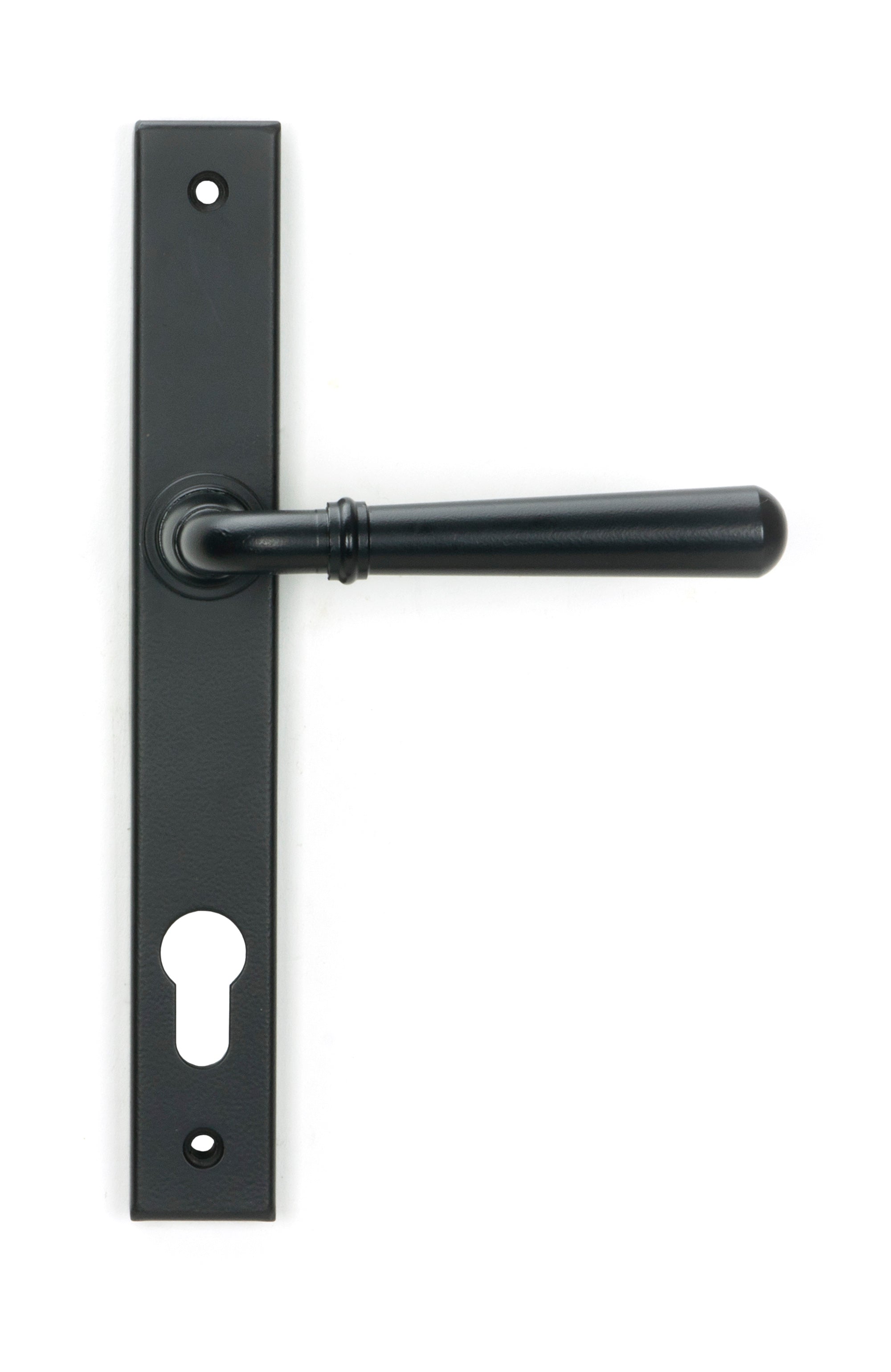 From The Anvil's Matt Black Newbury Slimline Lever Espag. Lock Set