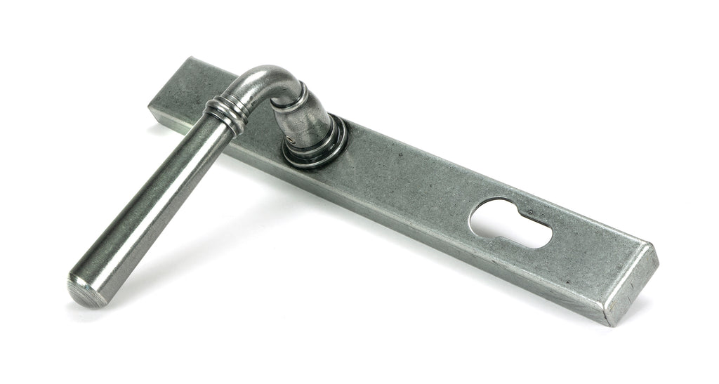 White background image of From The Anvil's Pewter Patina Newbury Slimline Lever Espag. Lock Set | From The Anvil