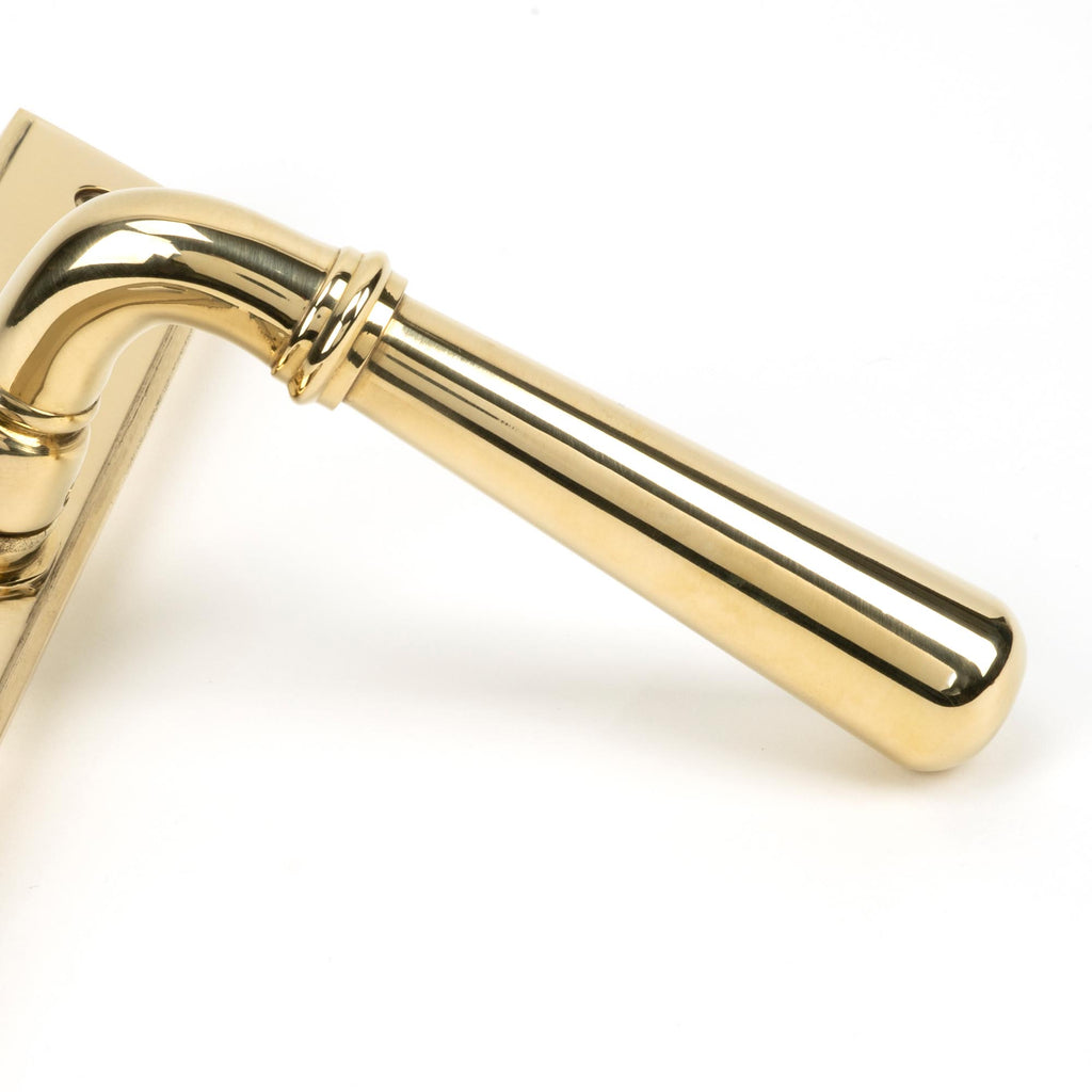White background image of From The Anvil's Polished Brass Newbury Slimline Lever Espag. Lock Set | From The Anvil
