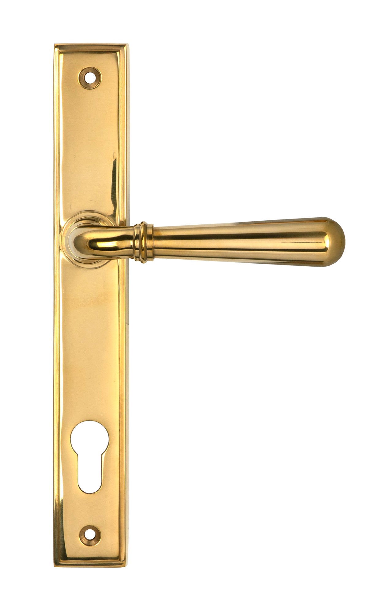 From The Anvil's Polished Brass Newbury Slimline Lever Espag. Lock Set