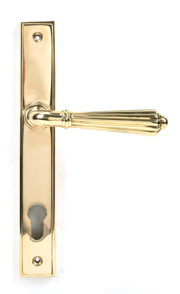 White background image of From The Anvil's Polished Brass Hinton Slimline Lever Espag. Lock Set | From The Anvil