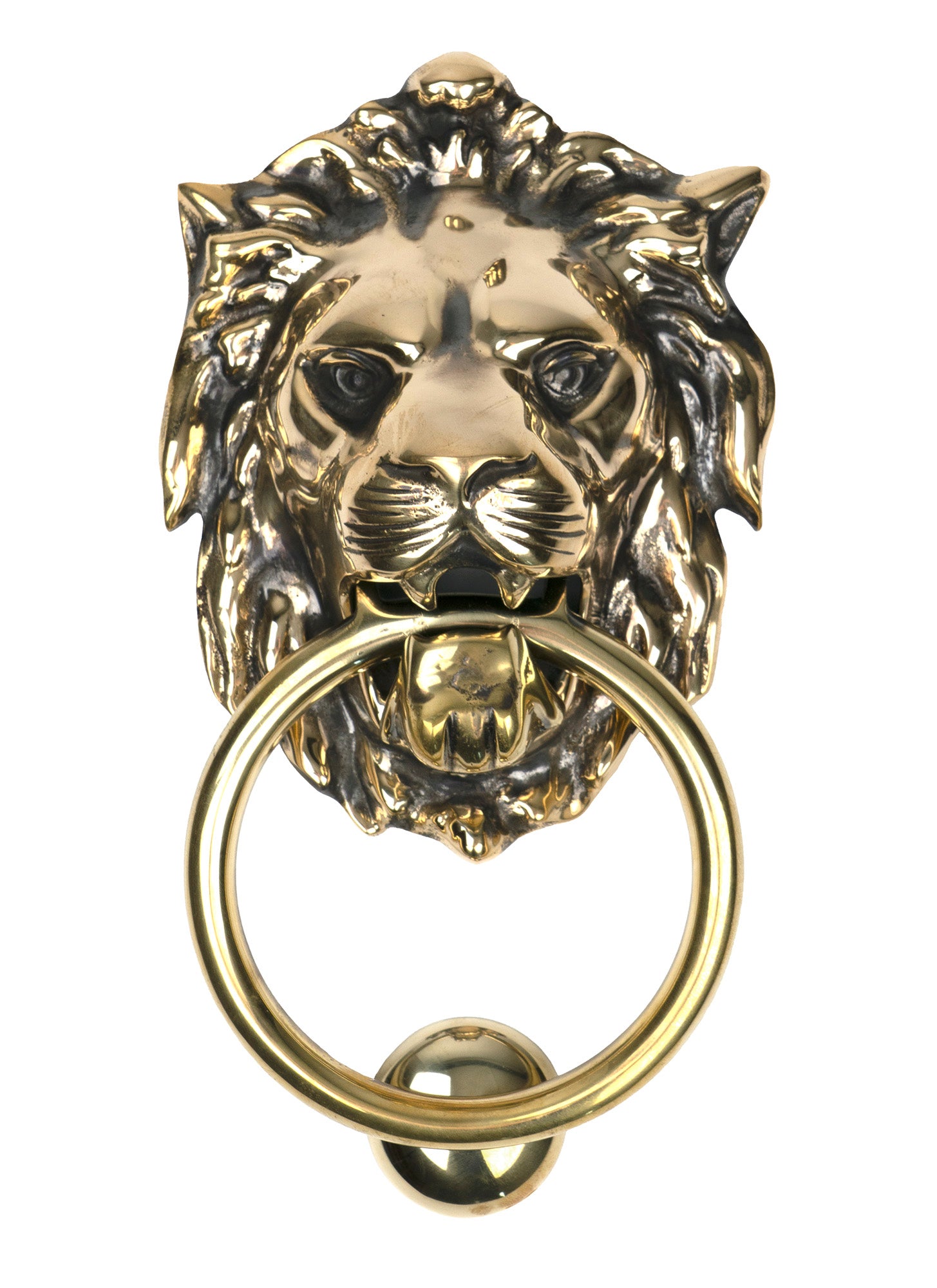 From The Anvil's Aged Brass Lions Head Door Knocker