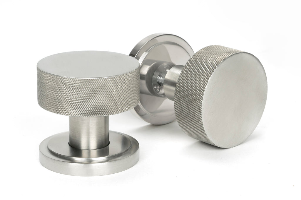 White background image of From The Anvil's Satin Marine Stainless Steel Brompton Mortice/Rim Knob Set | From The Anvil
