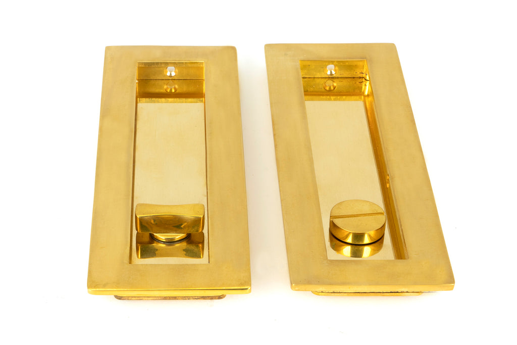 White background image of From The Anvil's Polished Brass Plain Rectangular Pull - Privacy Set | From The Anvil