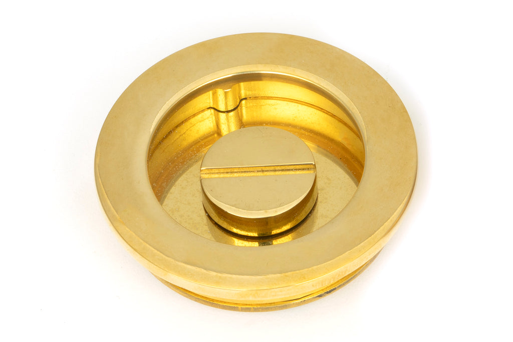 White background image of From The Anvil's Polished Brass Plain Round Pull - Privacy Set | From The Anvil