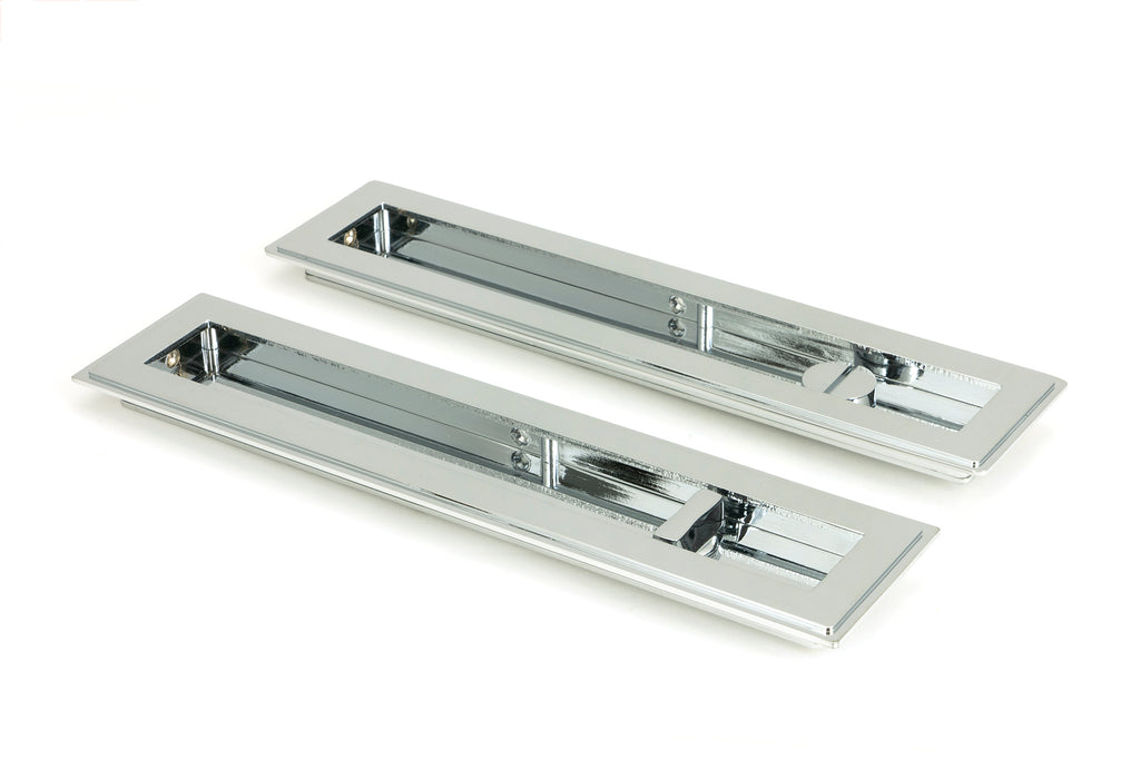 White background image of From The Anvil's Polished Chrome Art Deco Rectangular Pull - Privacy Set | From The Anvil