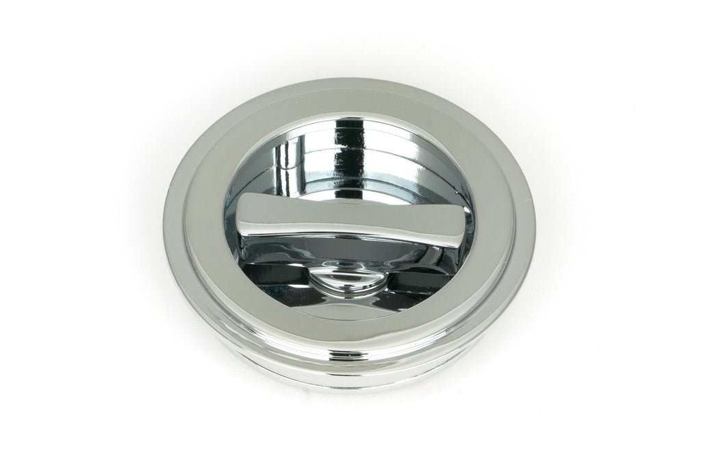 White background image of From The Anvil's Polished Chrome Art Deco Round Pull - Privacy Set | From The Anvil