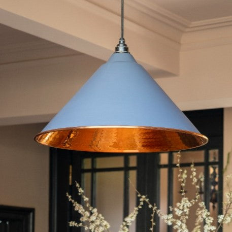 Hammered Copper Hockley pendant ceiling light painted in blue.