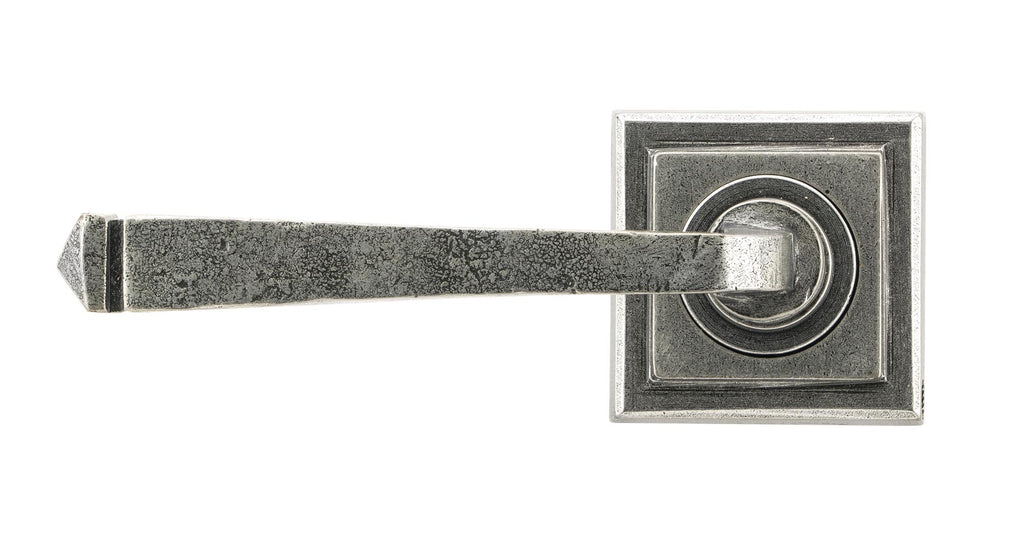 White background image of From The Anvil's Pewter Patina Avon Round Lever on Rose Set (Unsprung) | From The Anvil