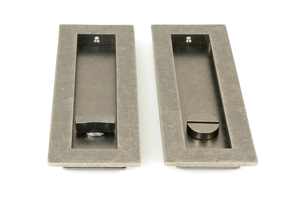 White background image of From The Anvil's Pewter Patina Plain Rectangular Pull - Privacy Set | From The Anvil