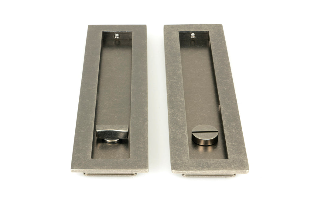 White background image of From The Anvil's Pewter Patina Plain Rectangular Pull - Privacy Set | From The Anvil