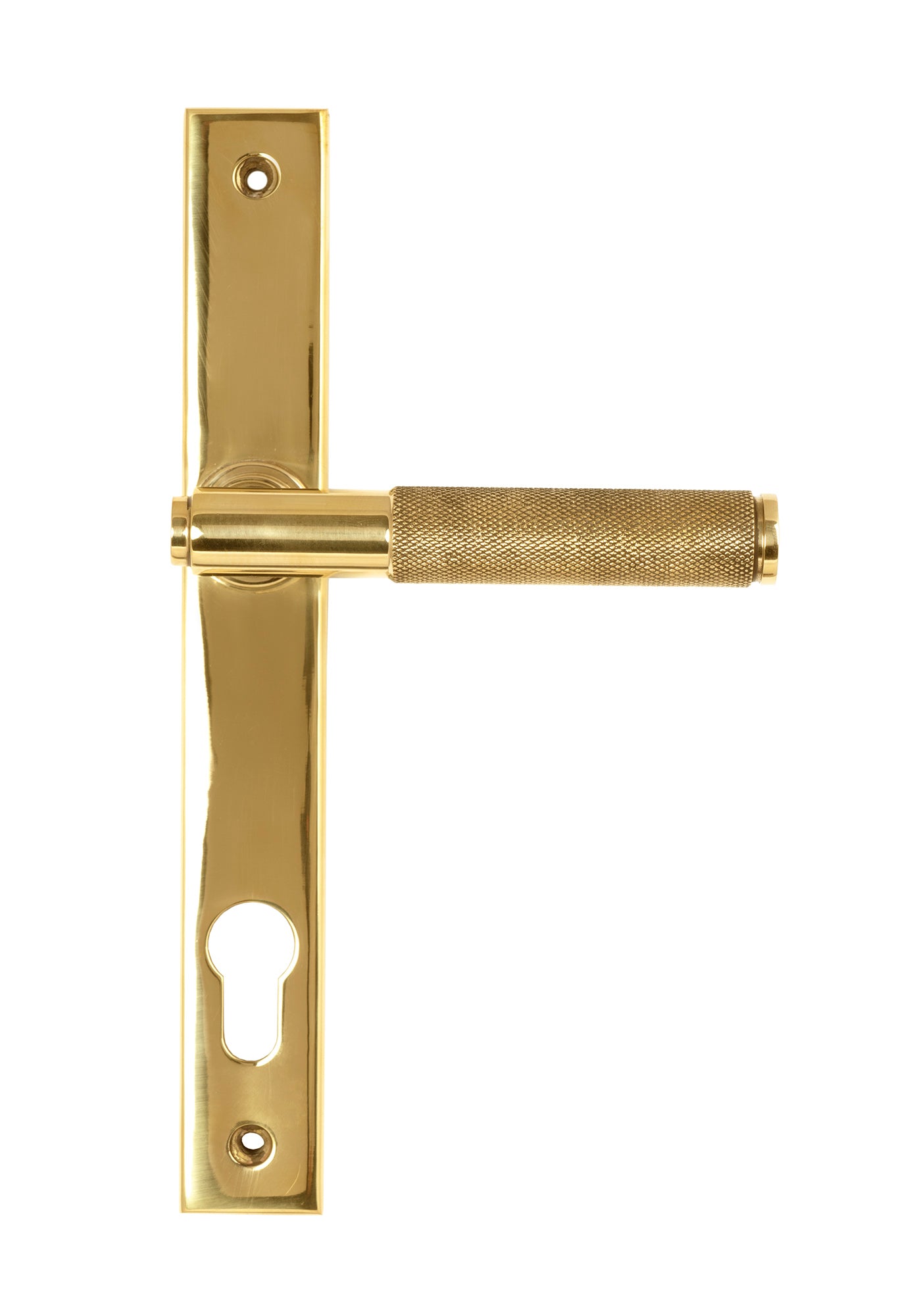 From The Anvil's Polished Brass Brompton Slimline Lever Espag. Lock Set