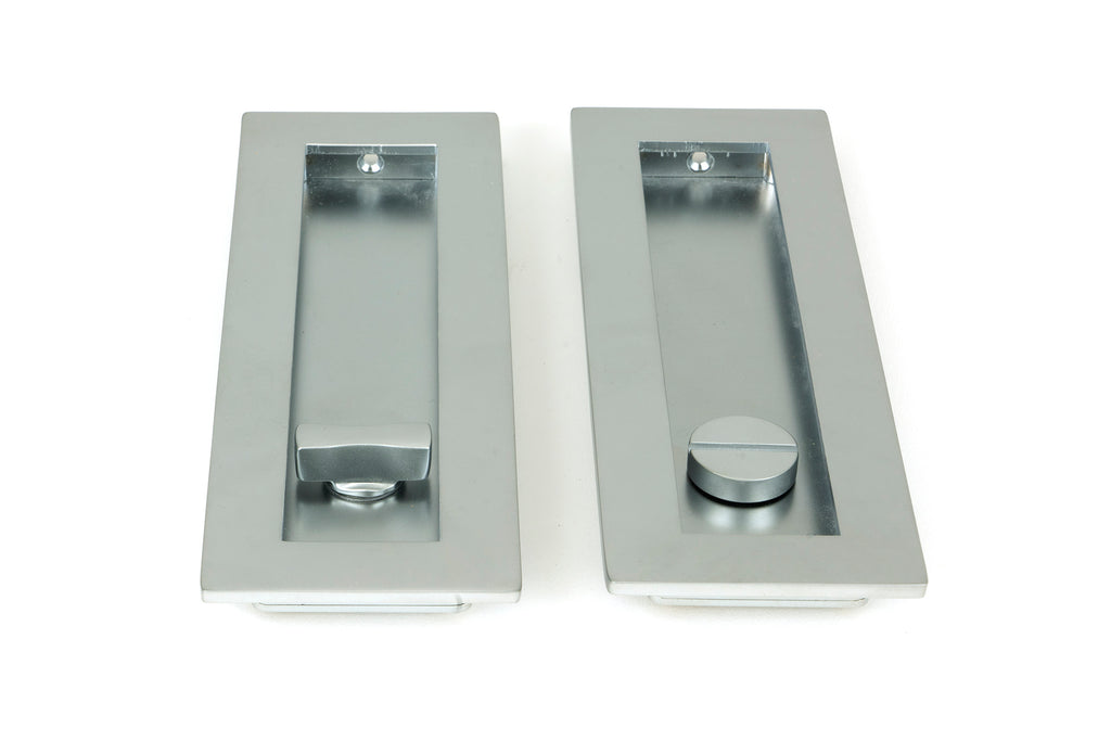 White background image of From The Anvil's Satin Chrome Plain Rectangular Pull - Privacy Set | From The Anvil