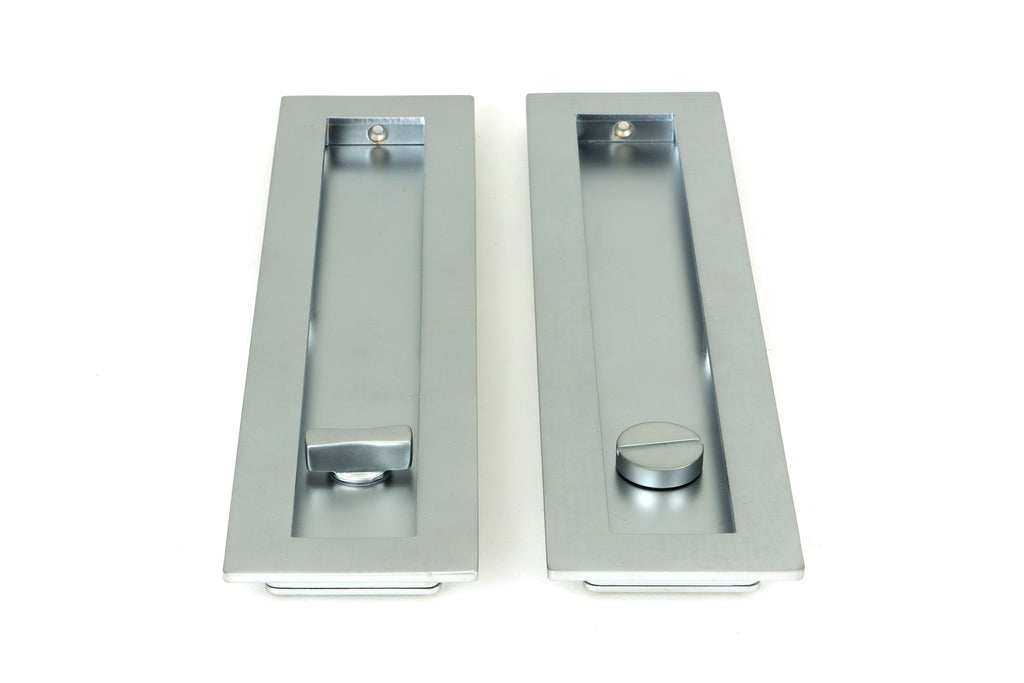 White background image of From The Anvil's Satin Chrome Plain Rectangular Pull - Privacy Set | From The Anvil