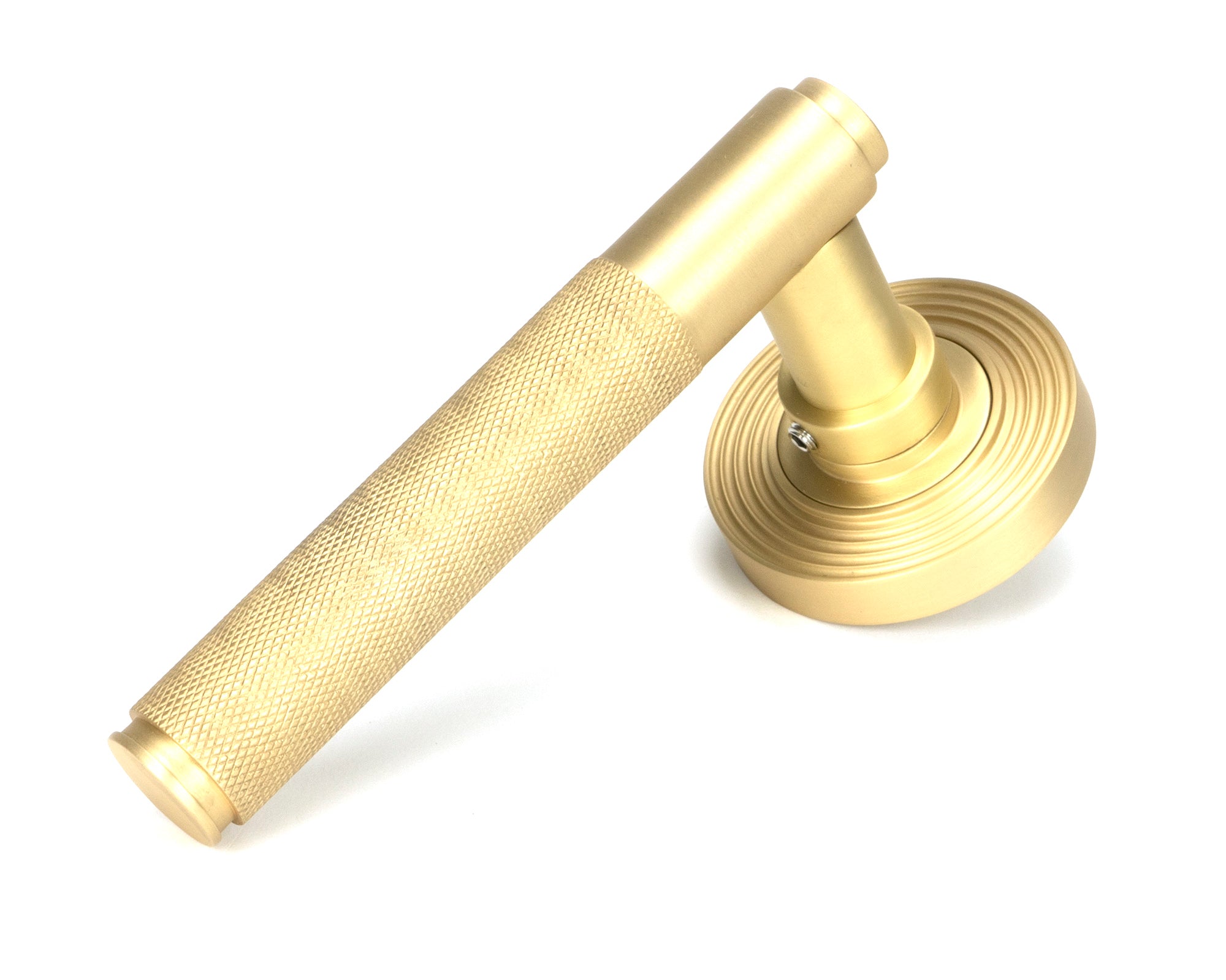 From The Anvil's Satin Brass Brompton Lever on Rose Set (Unsprung)