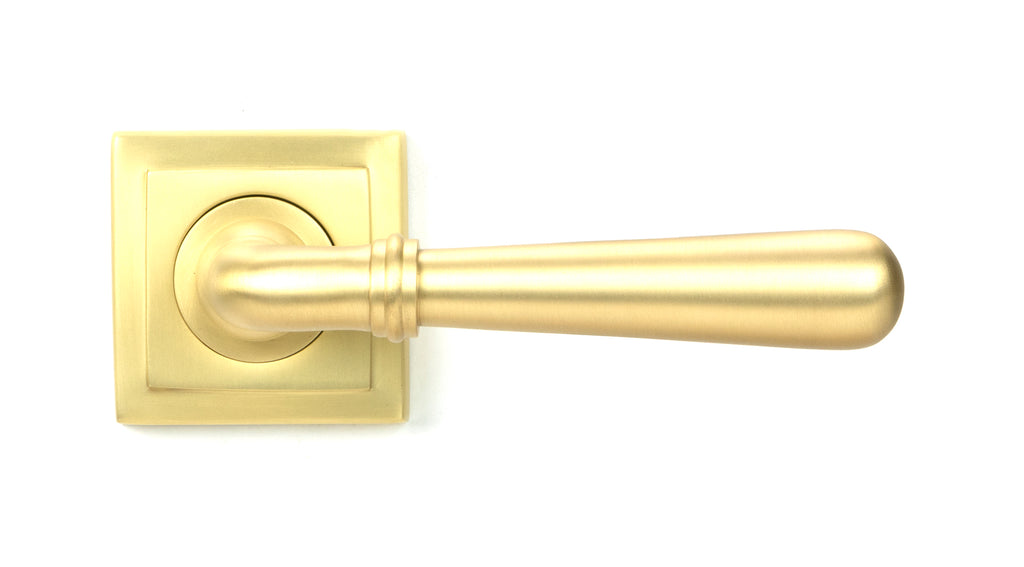 White background image of From The Anvil's Satin Brass Newbury Lever on Rose Set (Sprung) | From The Anvil