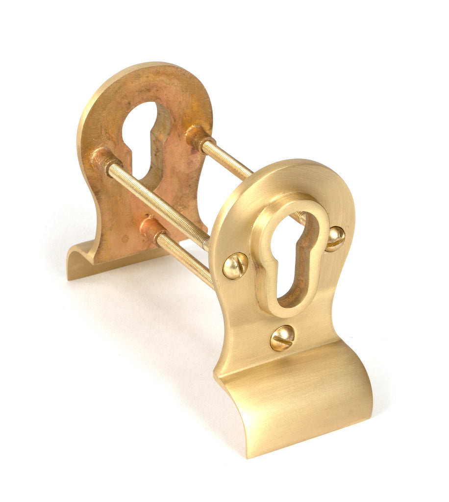 White background image of From The Anvil's Satin Brass 50mm Euro Door Pull (Back to Back Fixings) | From The Anvil
