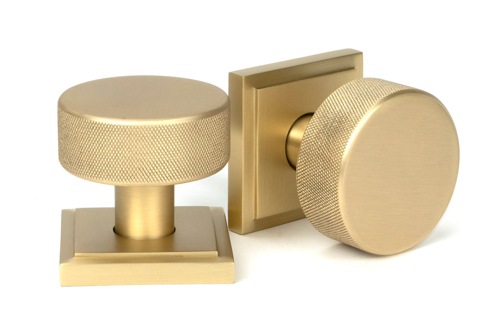 White background image of From The Anvil's Satin Brass Brompton Mortice/Rim Knob Set | From The Anvil