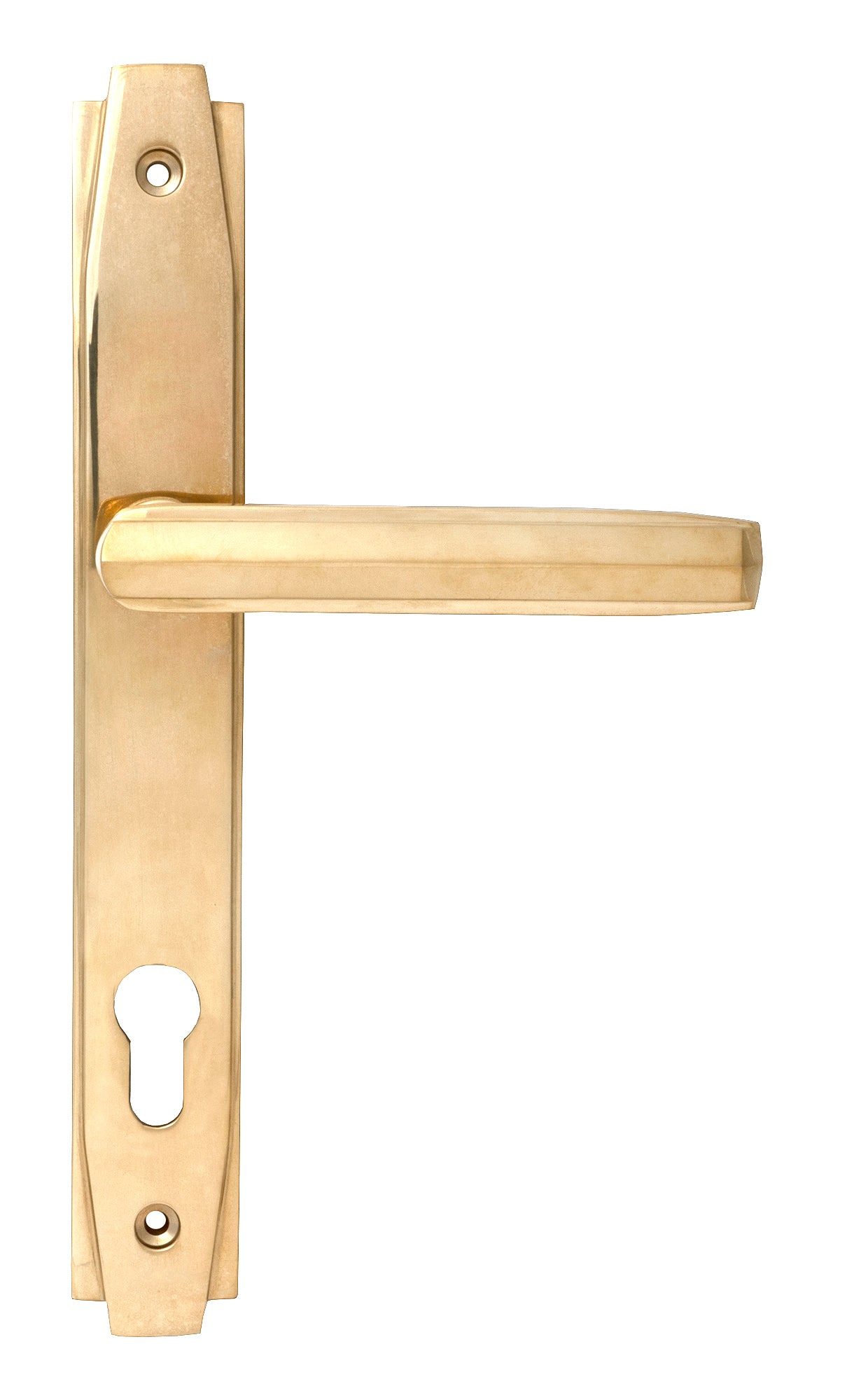 From The Anvil's Polished Brass Art Deco Slimline Lever Espag. Lock Set