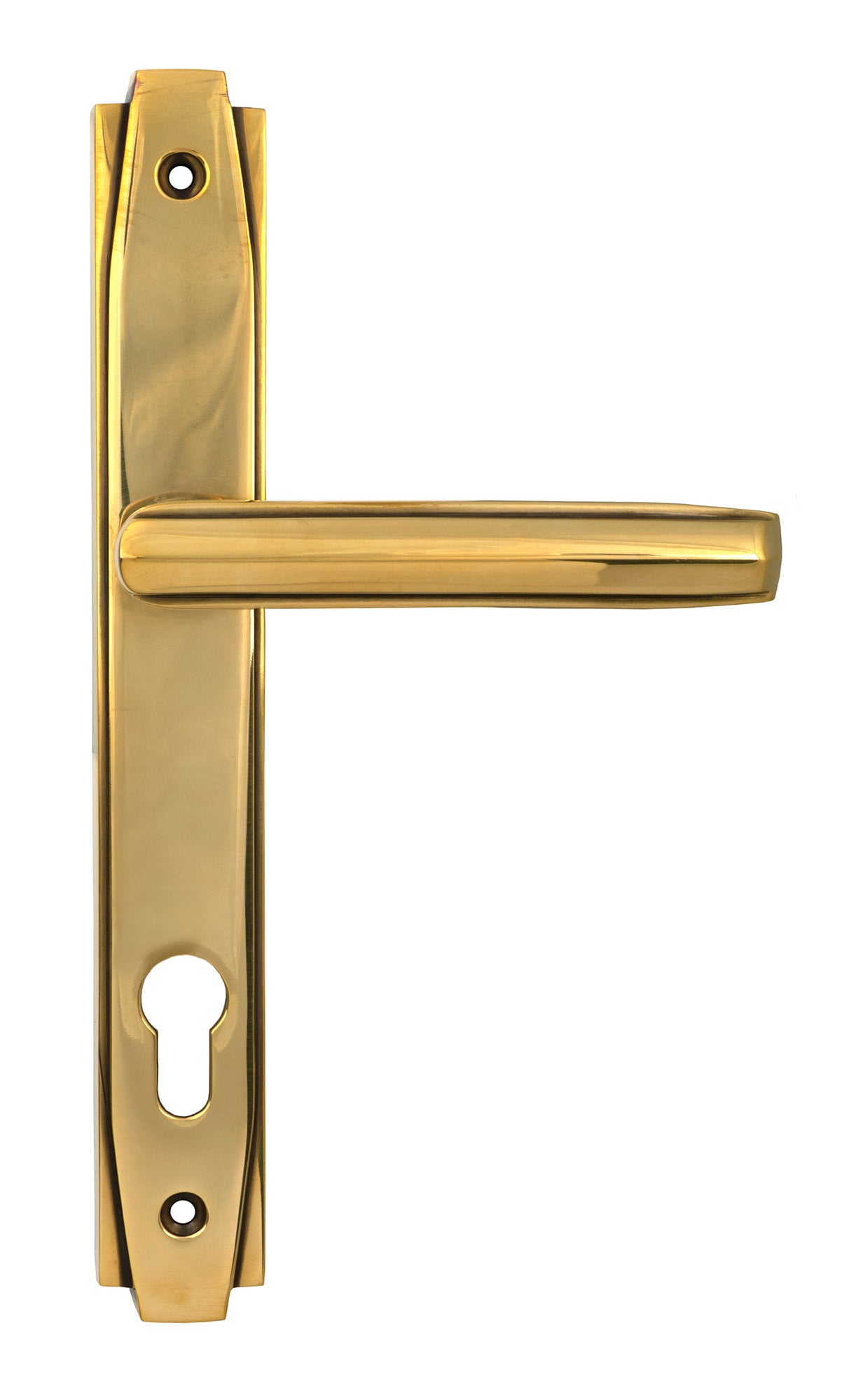 From The Anvil's Aged Brass Art Deco Slimline Lever Espag. Lock Set